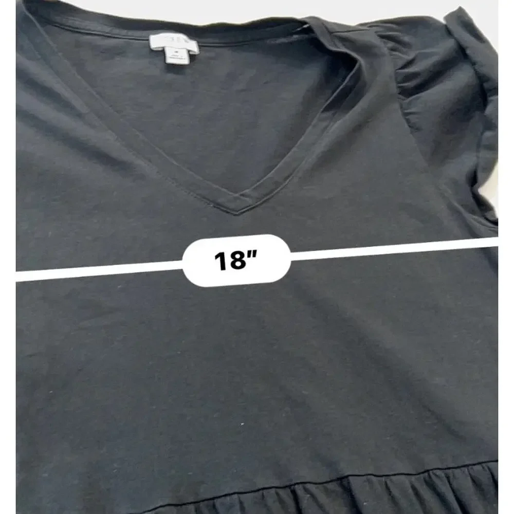 J.Crew Black Tiered Mini Dress M V Neck Flutter Sleeve Summer Sun Dress